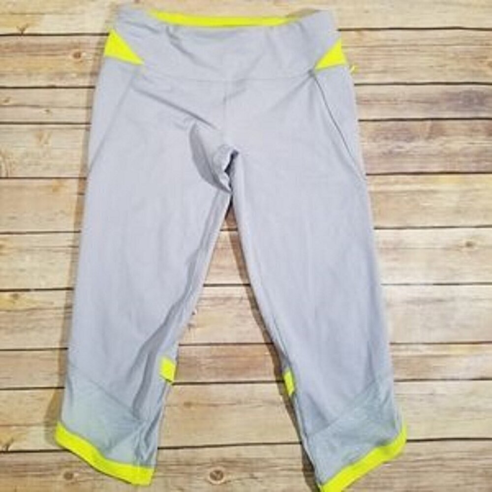Ivivva by Lululemon Girls Gray & Neon Yellow Cropped Leggings 14 Iconic Active